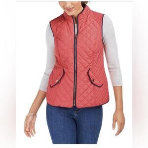 Charter Club Women's Quilted Stand-Collar Vest Coral Size XL NEW